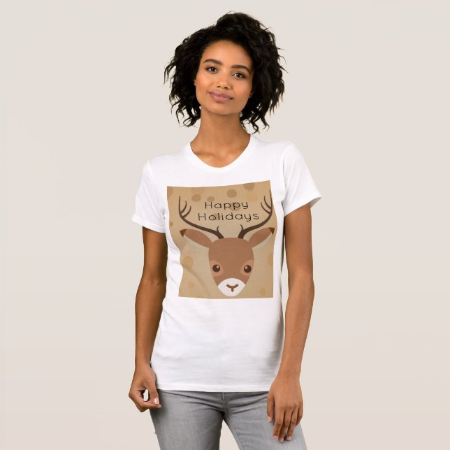 Camiseta Ilustración de reno sobre fondo marrón (Anverso completo)