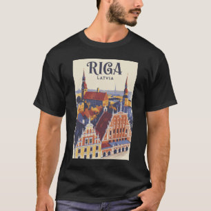 Camiseta Ilustración de Riga Letonia Arte de viaje vintage