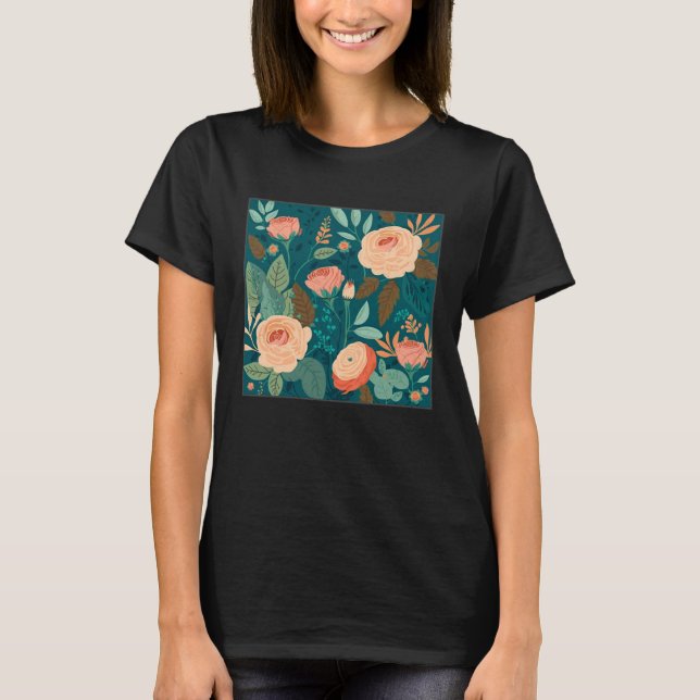 Camiseta Ilustracion de Rosas botánicos lindo Flor (Anverso)