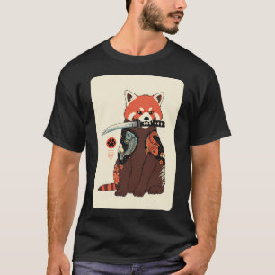 Camiseta Ilustración de Samurái Panda Rojo Estilo Tatuaje K
