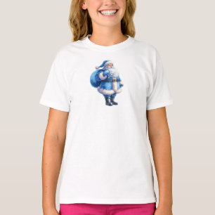 Camiseta Ilustración de Santa Claus azul en acuarela