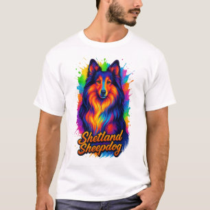 Camiseta Ilustración de Shetland Sheepdog en Pop Art Colori
