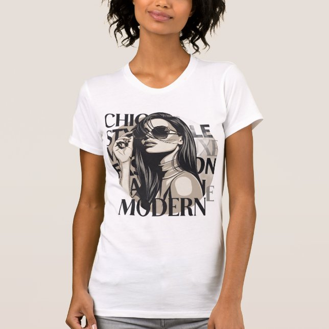 Camiseta Ilustración de silueta de moda chic moderna (Anverso)