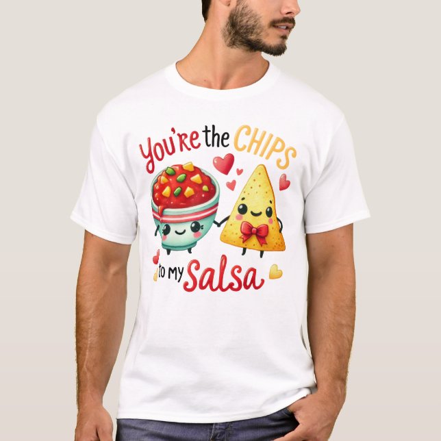 Camiseta Ilustración de snack lindo de chips y salsa (Anverso)