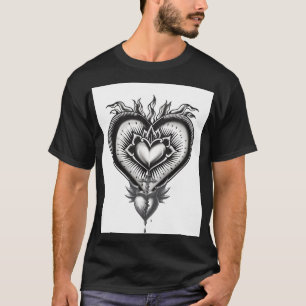 Camiseta Ilustración de tatuaje gótico del Sagrado Corazón