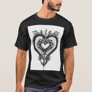 Camiseta Ilustración de tatuaje gótico del Sagrado Corazón