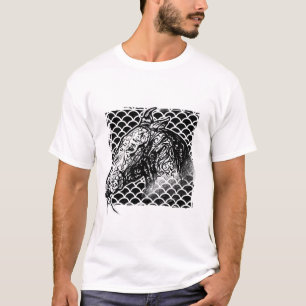 Camiseta Ilustracion de tatuajes de caballos blancos y negr
