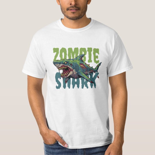 Camiseta Ilustracion de tiburón Zombie con miedo enojado (Anverso)