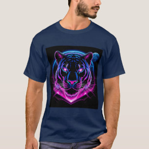 Camiseta Ilustración de Tigre Neon con Formas Geométricas
