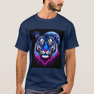 Camiseta Ilustración de Tigre Neon con Formas Geométricas