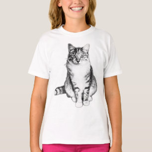 Camiseta Ilustracion de tinta de gato en la tabla de vista 