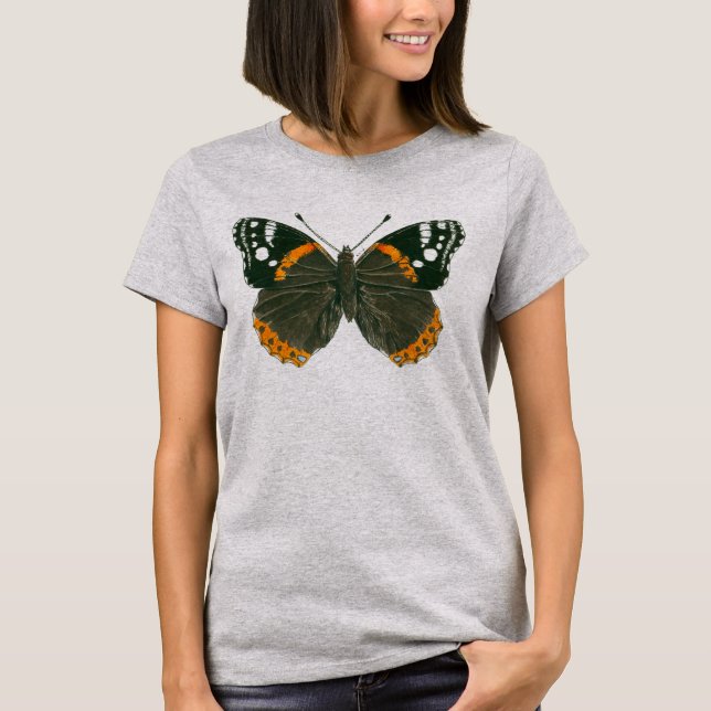 Camiseta Ilustracion de tinta de mariposa almirante (Anverso)