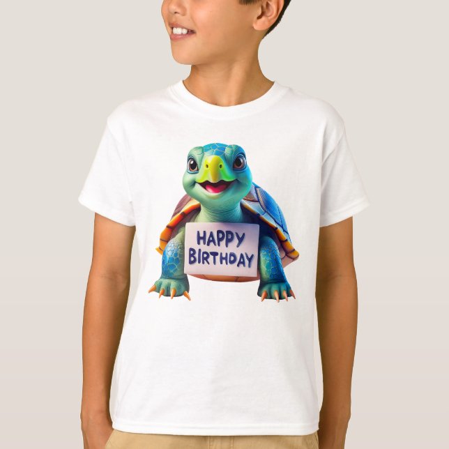 Camiseta Ilustración de tortuga linda cumpleaños animado (Anverso)