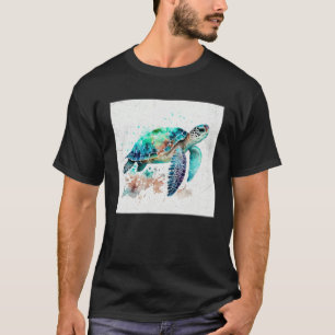 Camiseta Ilustración de tortuga marina linda con salpicadur