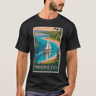 Camiseta Ilustración de Traverse City Michigan Arte de Viaj