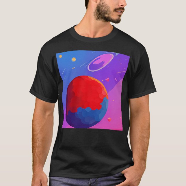Camiseta Ilustracion De Tres Planetas En Azul Y Púrpura (Anverso)