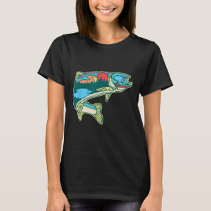 Camiseta Ilustración de trucha de naturaleza pesca con mosc