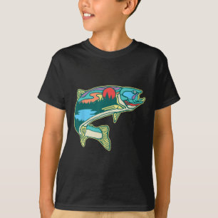 Camiseta Ilustración de trucha natural pesca con mosca vint