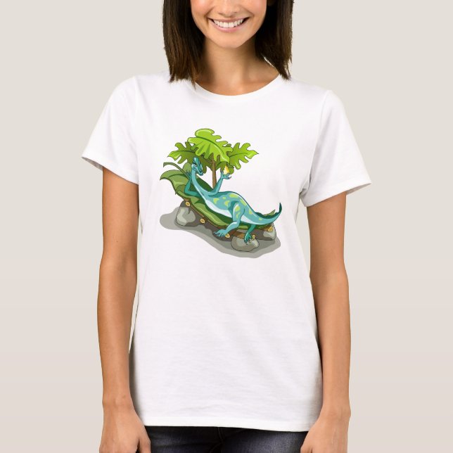 Camiseta Ilustracion De Un Atardecer Iguanodon. (Anverso)