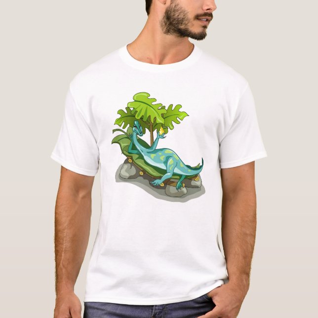 Camiseta Ilustracion De Un Atardecer Iguanodon. (Anverso)