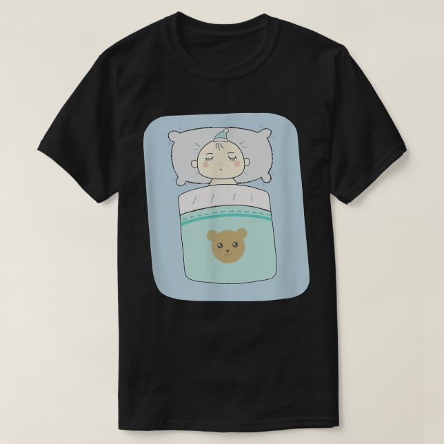 Camiseta ilustracion de un bebé dormido y un oso  (Diseño del anverso)