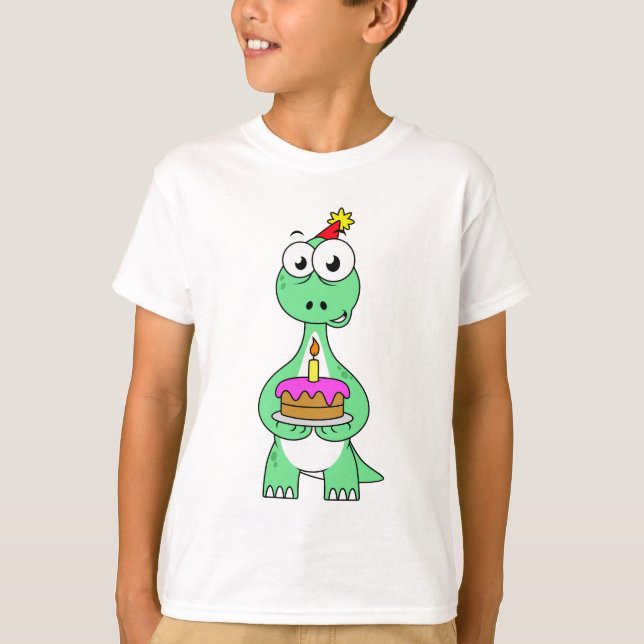 Camiseta Ilustracion De Un Brontosauro Con Pastel De Cumple (Anverso)