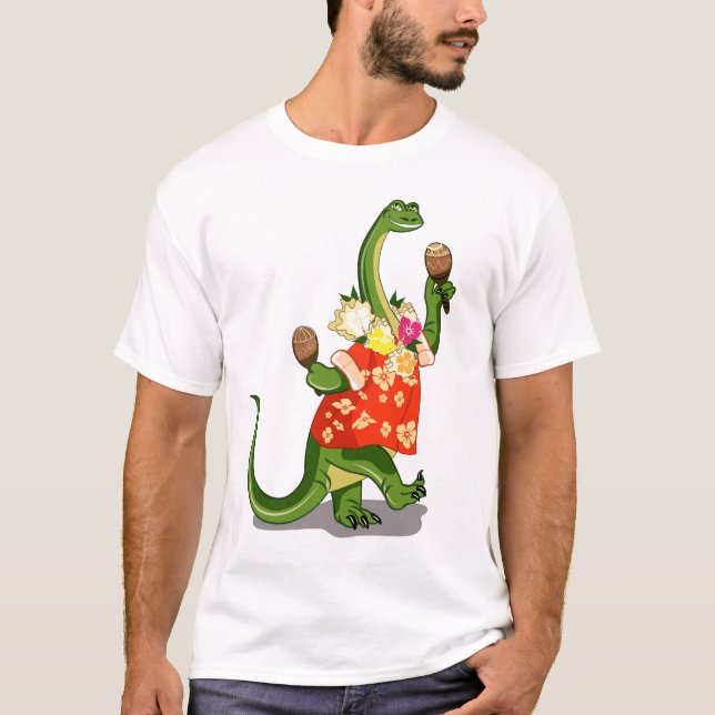Camiseta Ilustracion De Un Brontosauro Tocando Maracas. (Anverso)