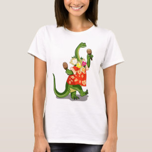 Camiseta Ilustracion De Un Brontosauro Tocando Maracas.