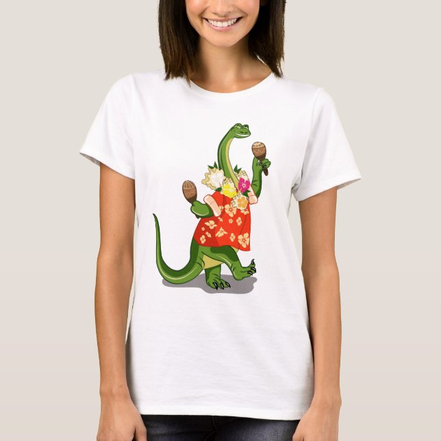 Camiseta Ilustracion De Un Brontosauro Tocando Maracas. (Anverso)