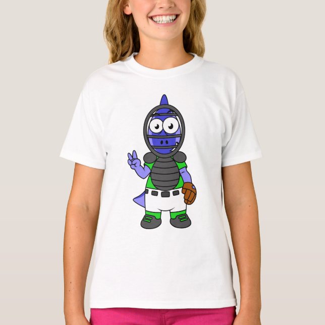 Camiseta Ilustracion De Un Catcher De Béisbol Parasauroloph (Anverso)