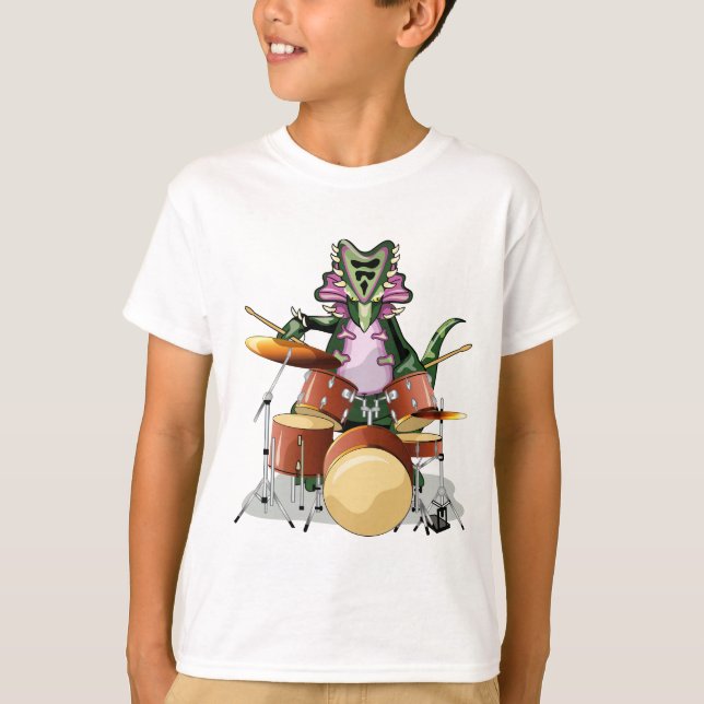 Camiseta Ilustracion De Un Chasmosaurio Tocando Los Tambore (Anverso)