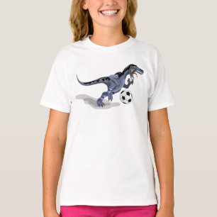 Camiseta Ilustracion De Un Dinosaurio Raptor Jugando Fútbol