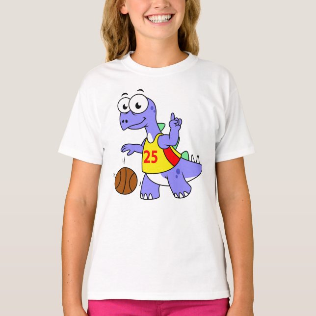 Camiseta Ilustracion De Un Estegosaurio Jugando Baloncesto. (Anverso)
