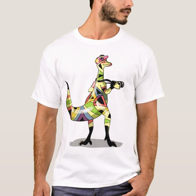 Camiseta Ilustracion De Un Fotógrafo Iguanodon. (Anverso)