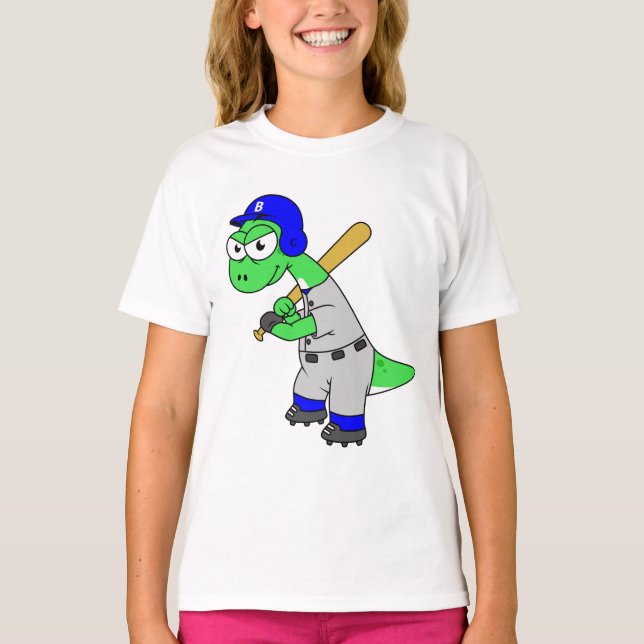 Camiseta Ilustracion De Un Jugador De Béisbol Brontosaurus. (Anverso)