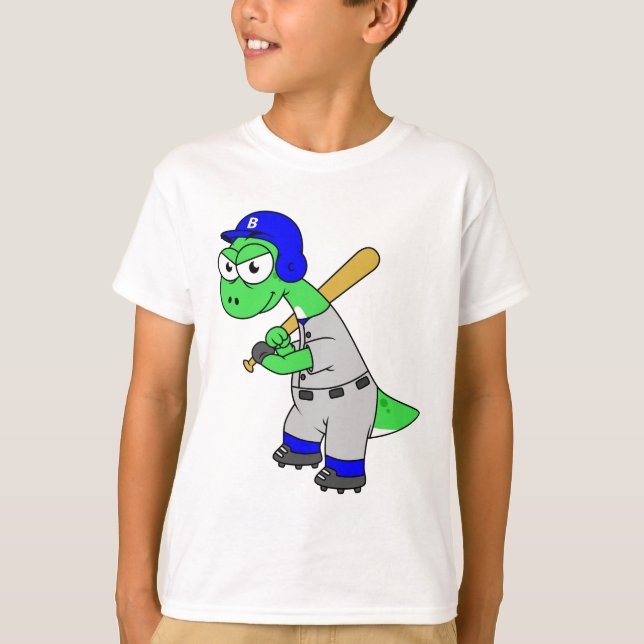 Camiseta Ilustracion De Un Jugador De Béisbol Brontosaurus. (Anverso)