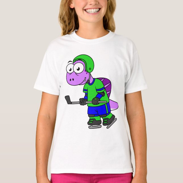 Camiseta Ilustracion De Un Jugador De Hockey Spinosaurus. (Anverso)