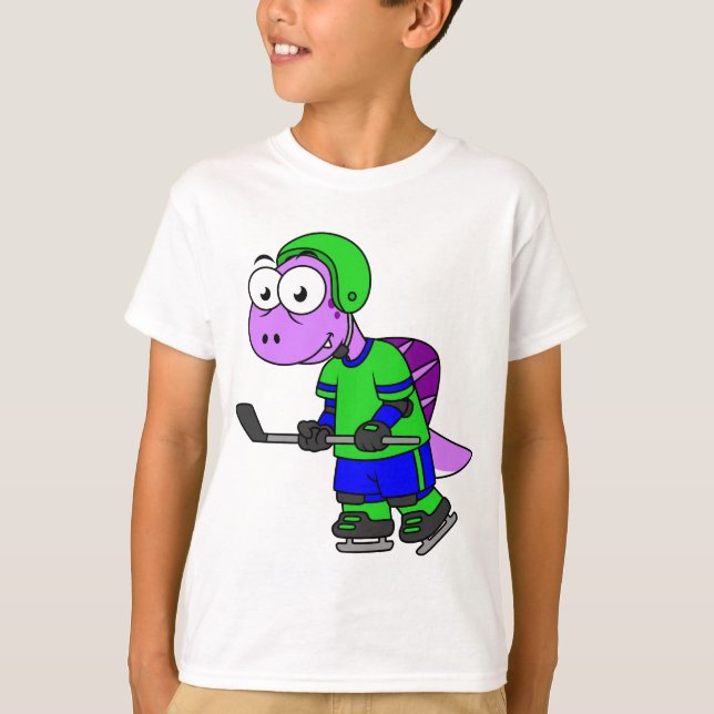 Camiseta Ilustracion De Un Jugador De Hockey Spinosaurus. (Anverso)
