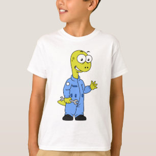 Camiseta Ilustracion De Un Mecánico De Brontosauro.