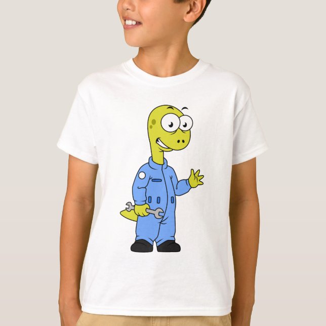 Camiseta Ilustracion De Un Mecánico De Brontosauro. (Anverso)