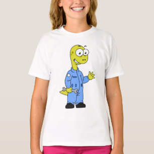 Camiseta Ilustracion De Un Mecánico De Brontosauro.