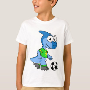 Camiseta Ilustracion De Un Parasaurolophus Jugando Fútbol.