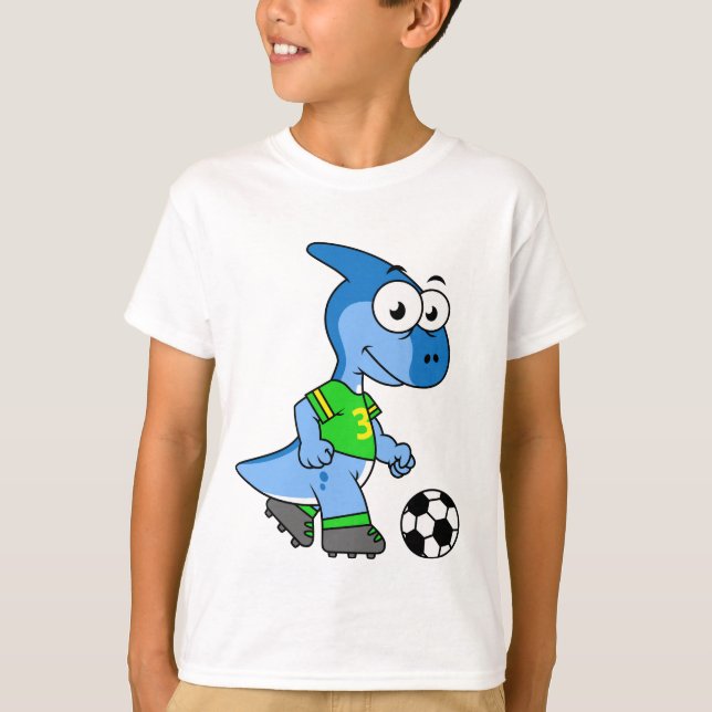 Camiseta Ilustracion De Un Parasaurolophus Jugando Fútbol. (Anverso)