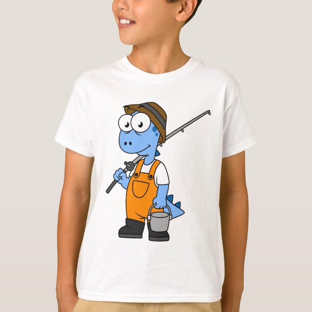 Camiseta Ilustracion De Un Pescador Allosauro. (Anverso)