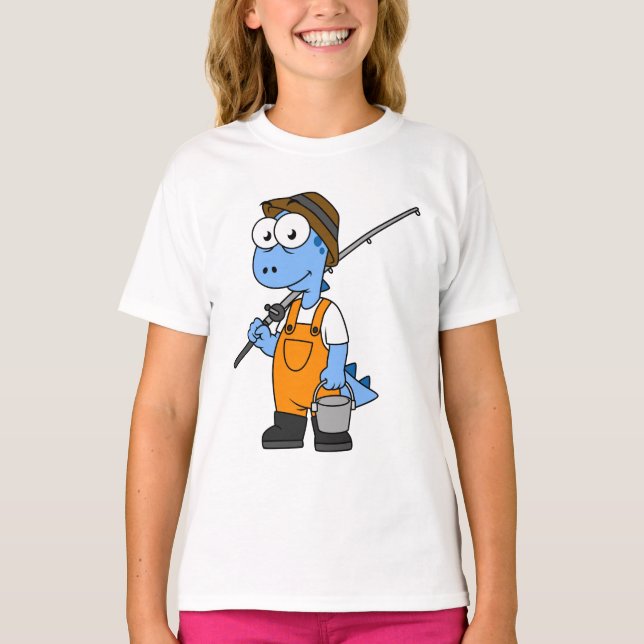 Camiseta Ilustracion De Un Pescador Allosauro. (Anverso)
