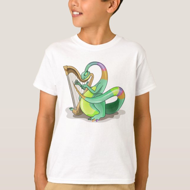 Camiseta Ilustracion De Un Plateosaurio Que Juega El Arpa. (Anverso)