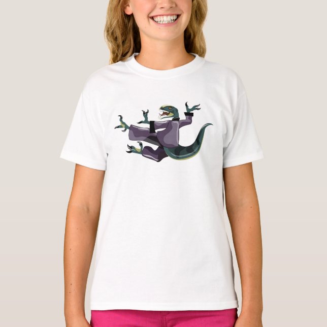 Camiseta Ilustracion De Un Raptor Que Realiza Karate. (Anverso)