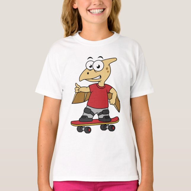 Camiseta Ilustracion De Un Skateboarding De Pterosaur. (Anverso)