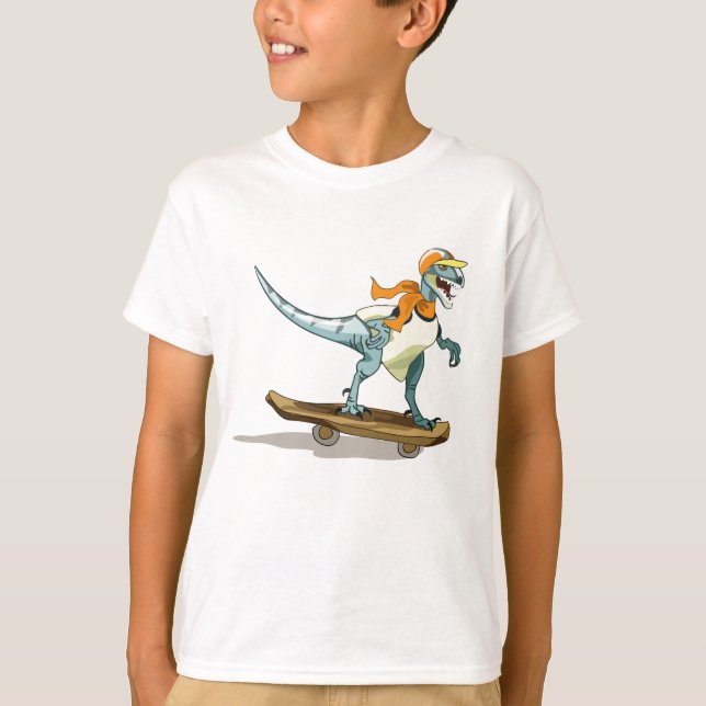 Camiseta Ilustracion De Un Skateboarding Raptor. (Anverso)