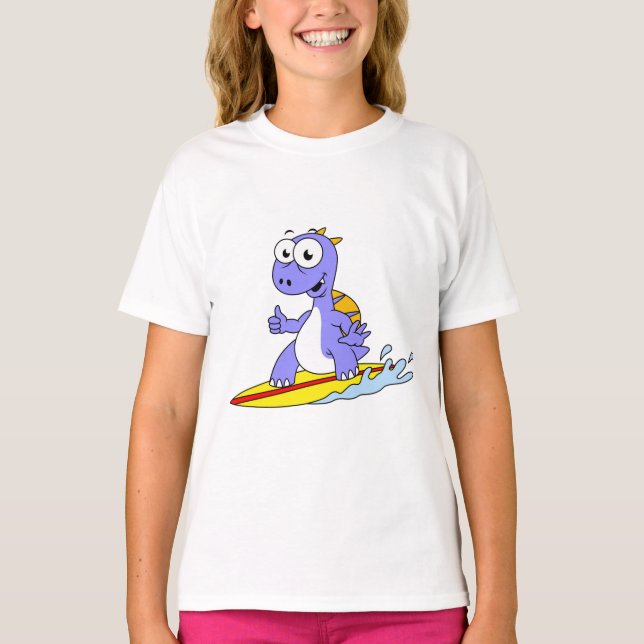 Camiseta Ilustracion De Un Spinosaurus De Surf. (Anverso)